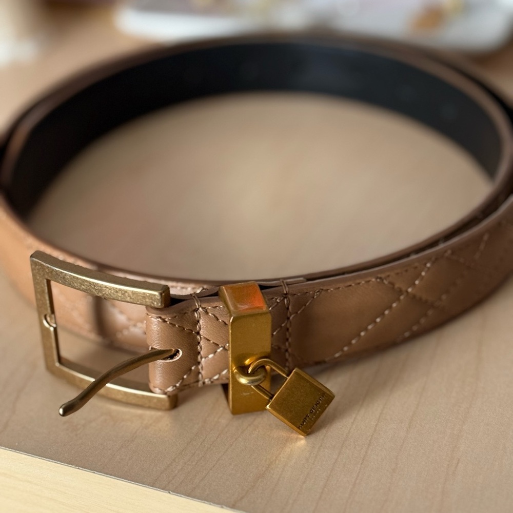 Kurt Geiger Tan Leather Belt with Gold Buckle